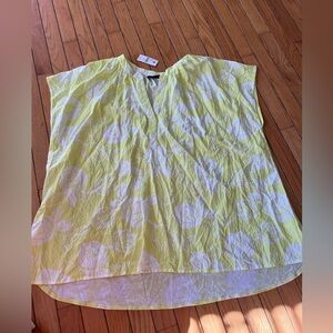 lane bryant shirt tunic Size 26/28 Lime Neon Yellow Floral Vneck Boho Casual NWT